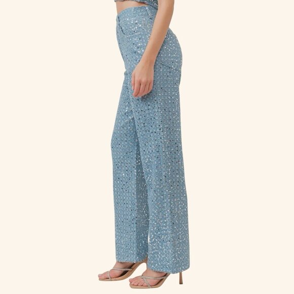 Women Sequined Denim Straight Leg Jeans Pants Size US M/6 High Waist Ripped - Picture 3 of 16